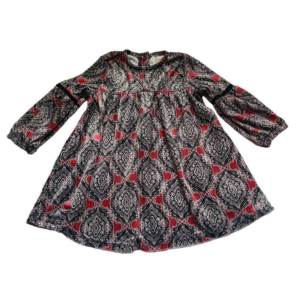 Jessica Simpson Girls 6/9M Black & Red Print Long Sleeve Dress with Bottom Cover